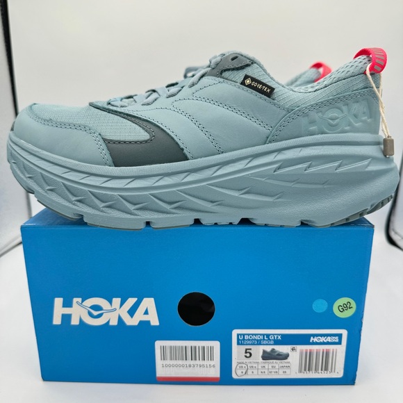 NWT Hoka Bondi L Leather GTX GoreTex U Unisex Stone Goblin Blue Cushioned Shoes - Picture 14 of 16